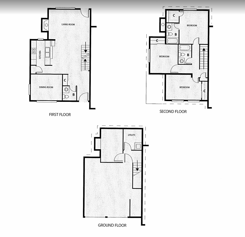 Three Bedroom, Two Bath Townhouse with Attached Garage Floor Plan 8
